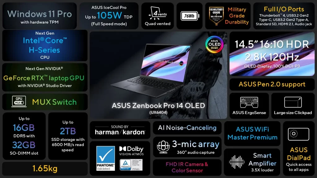 مشخصات لپتاپ ASUS ZenBook Pro 14 UX6404